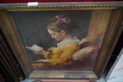 Réunion de pièces encadrées : reproductions,...
