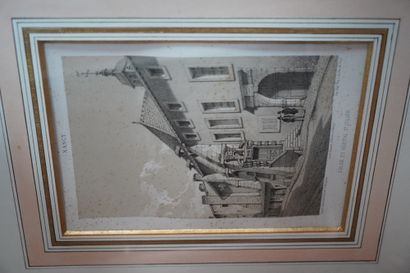 Réunion de pièces encadrées : carte de Naples...