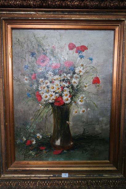 A. BAUMEL, Bouquet de marguerites et coquelicots...