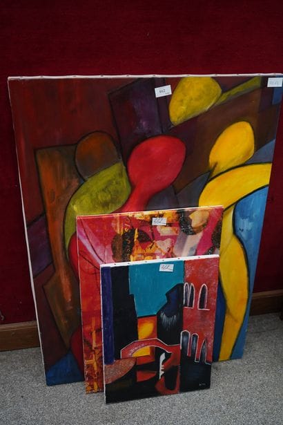 ECOLE CONTEMPORAINE, composition aux personnages...