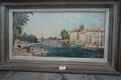 R. PARMENTIER (Xxe siècle), Le port, huile...