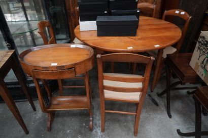 Table circulaire en bois naturel sur pieds...