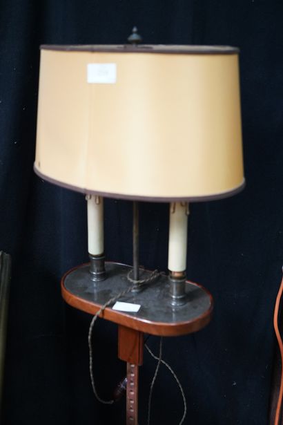 Lampe réglable en bois mouluré et métal,...