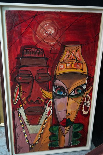 ECOLE CONTEMPORAINE, Masques africains, huile...