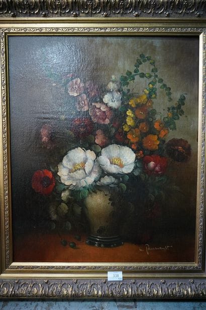 ECOLE MODERNE, Bouquet de fleurs, huile sur...
