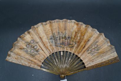 Eventail 19ème, la feuille à décor d'une...