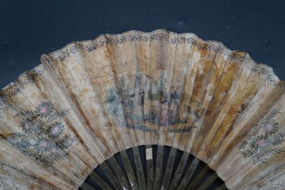 Eventail 19ème, la feuille à décor d'une...