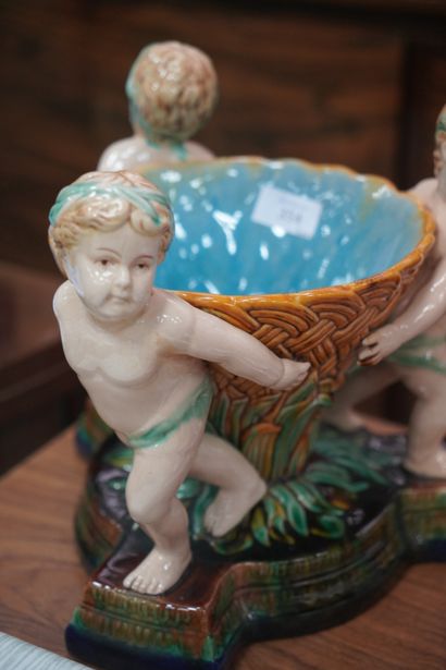 Céramique MINTON Coupe Jardinière Putti en...