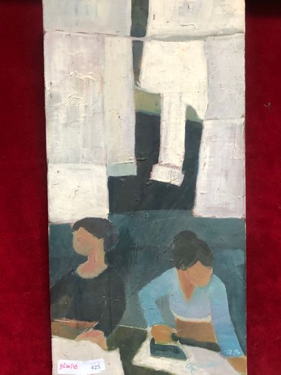 A. RENOLLET. Le linge. Huile sur toile, signée...