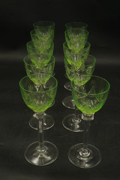 Suite de dix verres à pied en ouraline, à...