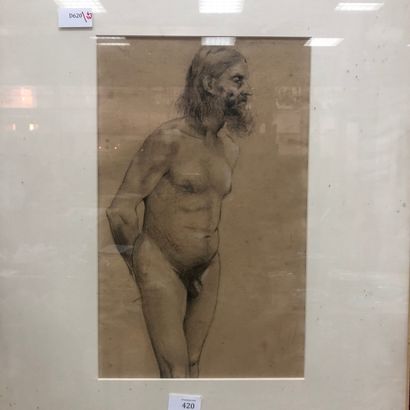 Ecole moderne. Académie d'homme. Fusain et...