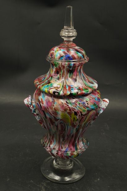 Verrerie de Vierzon, drageoir en verre aventuriné...