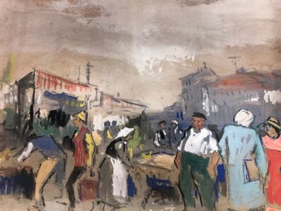 Rostislas LOUKINE (1904-1988). Buveurs, Paysage...