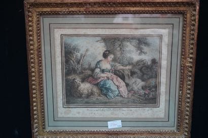 Réunion de trois gravures en couleur encadrées...