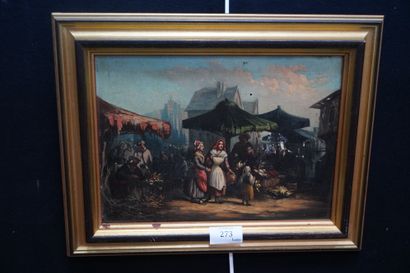 Ecole moderne, Scène de Marché, huile sur...