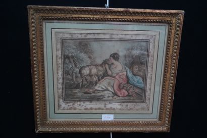 Réunion de trois gravures en couleur encadrées...