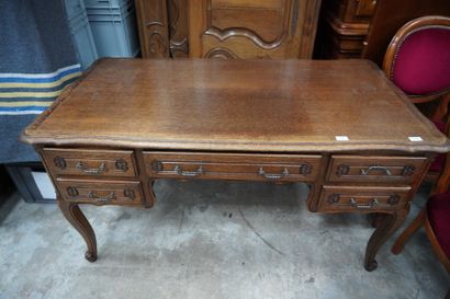 Bureau en bois naturel, pieds cambrés, style...