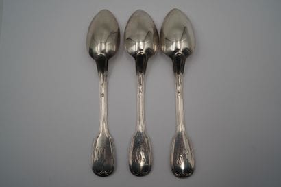 Deux couverts en argent, chiffrés, modèle...