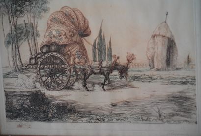 Réunion de gravures, on joint une aquarelle...