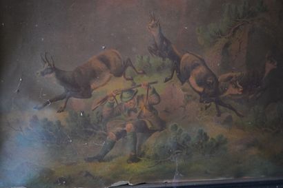 Réunion de gravures et pièces encadrées sous...