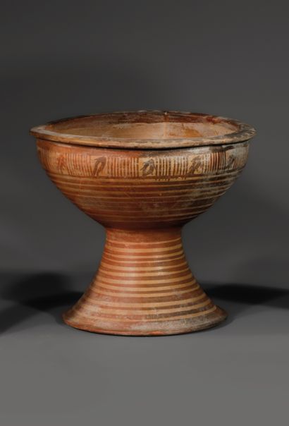 CRATER
On pedestal, with brown painted decoration...