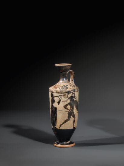 LEKYTHOS WITH WHITE BACKGROUND AND BLACK...
