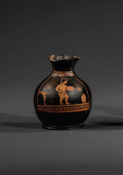 MINIATURE RED-FIGURE OENOCHOE (CHOUS) WITH...