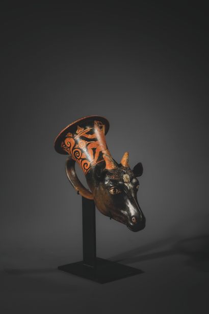 RHYTON WITH RED FIGURES REPRESENTING A SHEEP'S...