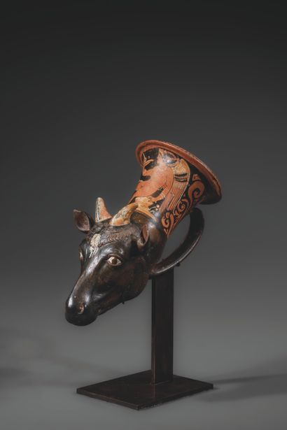 RHYTON WITH RED FIGURES REPRESENTING A SHEEP'S...