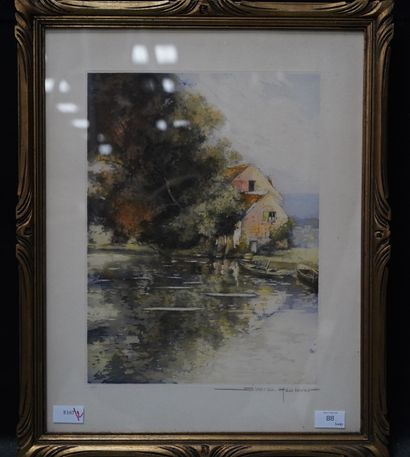 Simone HAUMONT (XXe). 
Vue de l'étang. 
Lithographie...