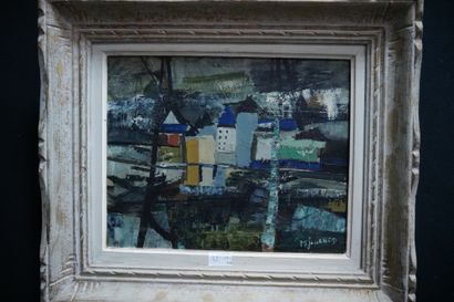 Monique JOURNOD (née en 1935). 
Vue de village....