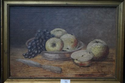 Ecole moderne. 
Nature morte aux fruits....