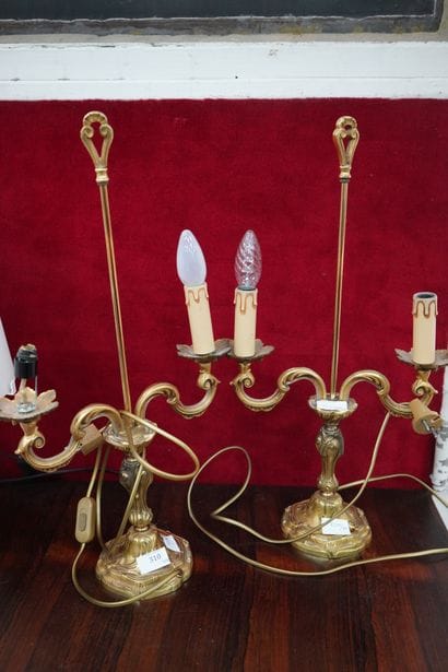Paire de candélabres en métal redoré à deux...