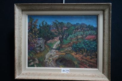 FARGUES (XXe). 
Paysage printanier. 
Huile...