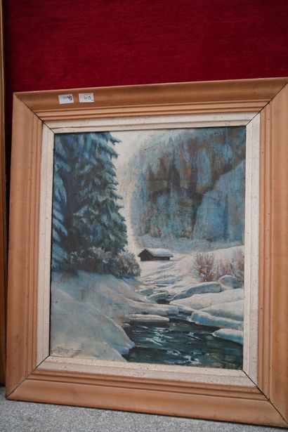J. VALERY-MEUNIER. Torrent enneigé/Paysage...