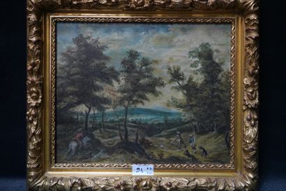 Ecole moderne. 
Scène de chasse dans un paysage...