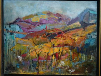PAULY (XXe). Montagne ; Paysage aux chevaux....