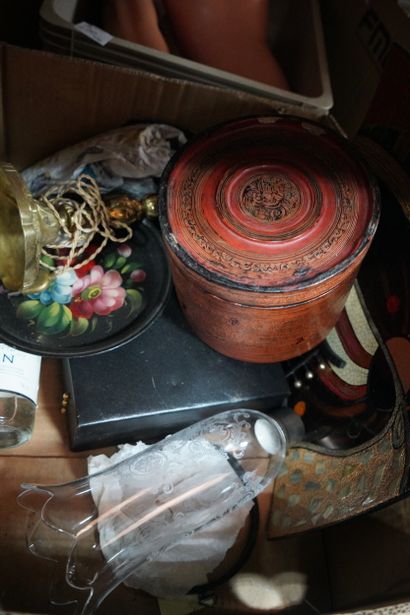 Réunion de globes, pieds de lampes, vase,...