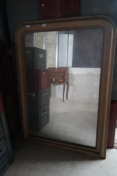 Miroir de cheminée en bois et pâte dorée,...