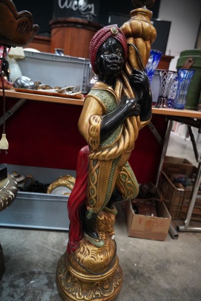 Deux torchères en matière composites polychrome...