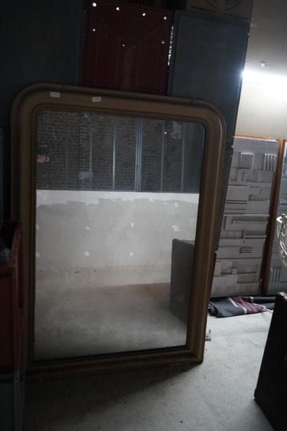 Miroir de cheminée en bois et pâte dorée,...