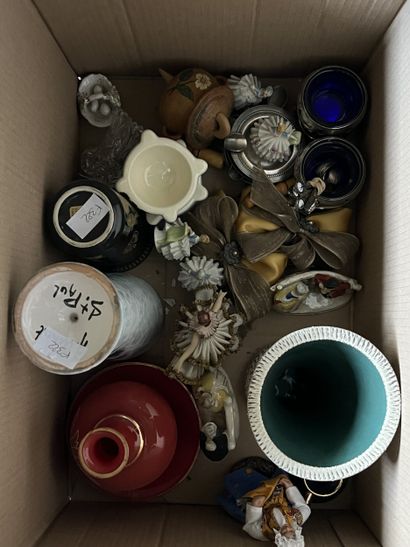 Réunion d'objets de vitrine et vases comprenant...