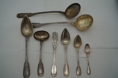 Parties de ménagère en argent, modèle double...