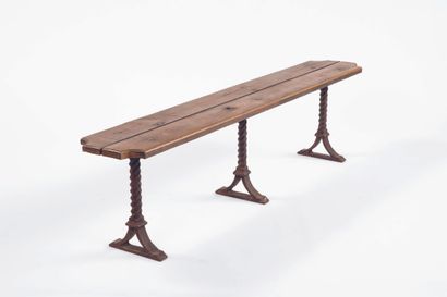 PAIR OF BENCHES 
The oval wooden seat, the...