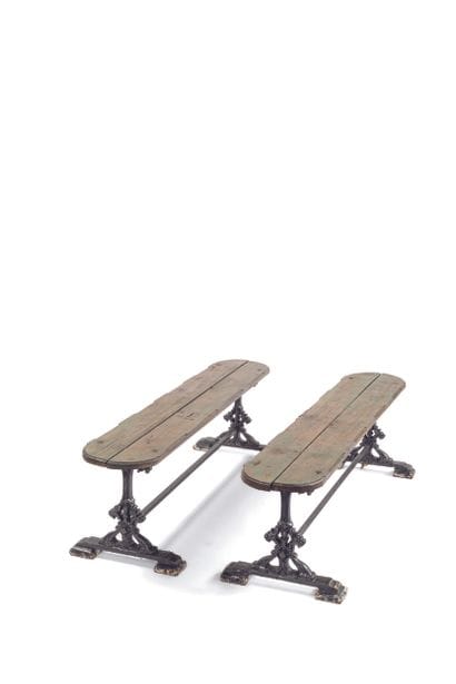 PAIR OF BENCHES 
The oval wooden seat, the...