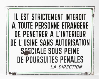 PROHIBITION PLAQUE 
Rectangular enameled...