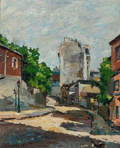 TH. LANDEAU (XXe) 
Montmartre, rue de l’abreuvoir
Huile...