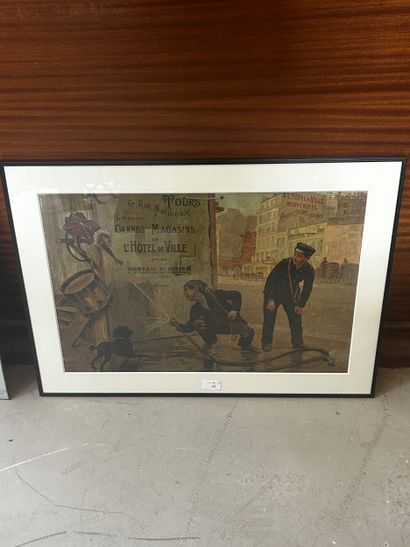 Garçons et singes
Carton lithographique publicitaire,...