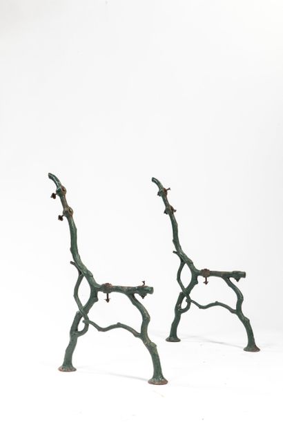 PAIR OF BENCH POSTS
Cast iron, painted green,...