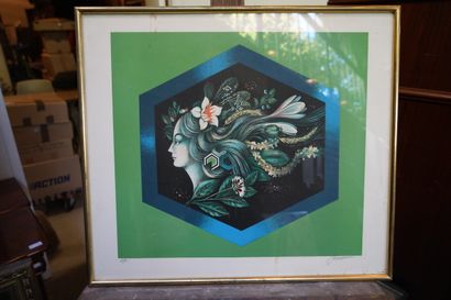 JACQUOT
Visage de profil au fleurs
Lithographie...
